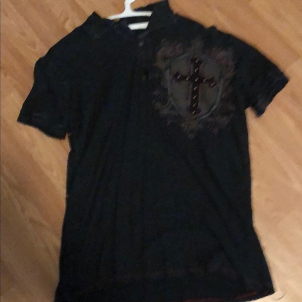 Affliction polo studded with cross